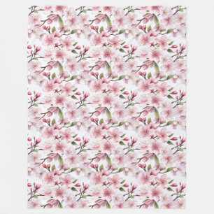 Pretty Pink Cherry Blossom Flowers Fleece Blanket