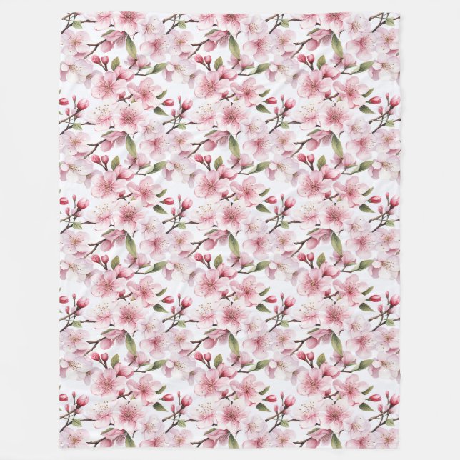 Pretty Pink Cherry Blossom Flowers Fleece Blanket (Front)