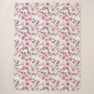 Pretty Pink Cherry Blossom Flowers Sherpa Blanket