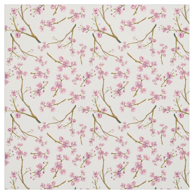 Pretty Pink Cherry Blossom Watercolor Pattern Fabric (Swatch)