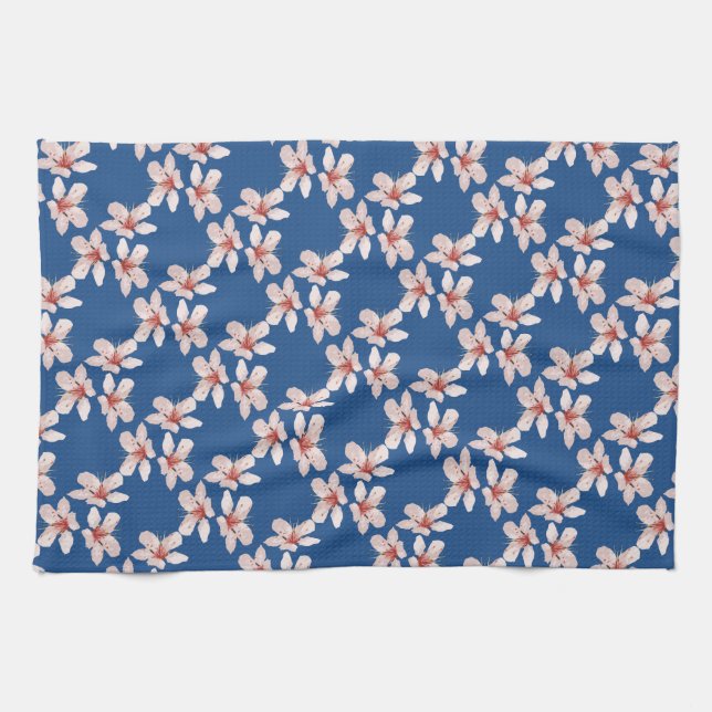 Pretty Pink Cherry Blossoms Custom Pattern Kitchen Towel (Horizontal)