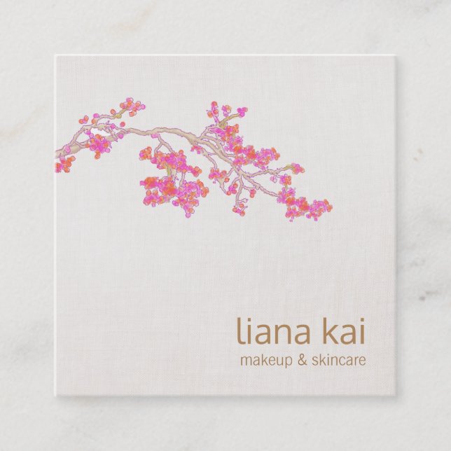 Pretty Pink Cherry Blossoms Floral Flower Square Square Business Card (Front)