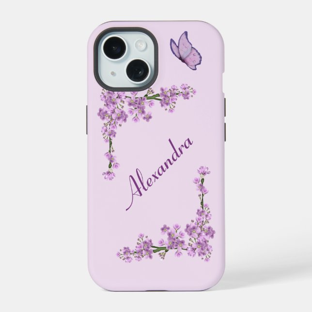 Pretty Pink Cherry Blossoms iPhone 15 Case (Back)
