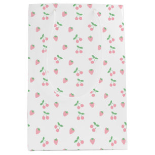 Pretty Pink Cherry Strawberry Aesthetic Pattern  Medium Gift Bag