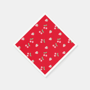 Pretty Pink Cherry Strawberry Fruit Pattern Red  Napkin