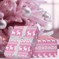 Pretty Pink Christmas Deer Snowflake Pattern