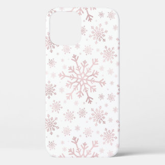Pretty Pink Christmas Snowflakes on Winter White   iPhone 12 Pro Case