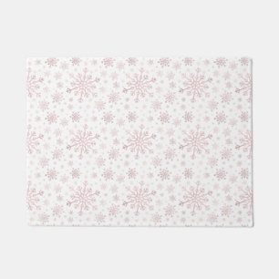 Pretty Pink Christmas Snowflakes on Winter White   Doormat
