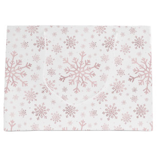 Pretty Pink Christmas Snowflakes on Winter White  Large Gift Bag