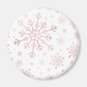 Pretty Pink Christmas Snowflakes on Winter White  Magnet