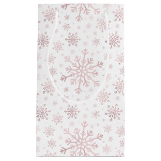 Pretty Pink Christmas Snowflakes on Winter White Small Gift Bag