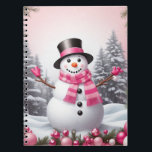 Pretty Pink Christmas Snowman Scene Notebook<br><div class="desc">Pretty Pink Christmas Snowman Scene</div>