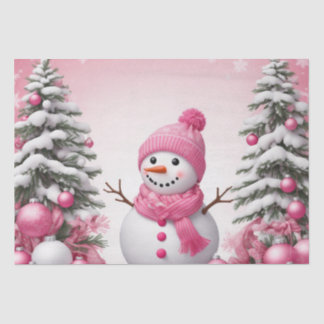 Pretty Pink Christmas Snowman & Trees Tissue Paper