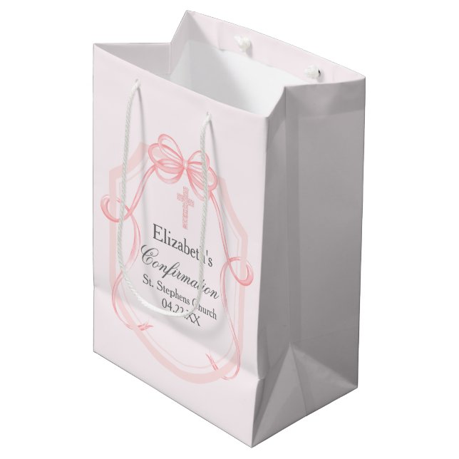 Pretty Pink Church Confirmation Party Custom Medium Gift Bag (Front Angled)