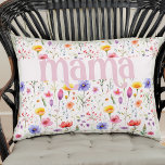 Pretty Pink Colourful Wildflower Pattern Mama Accent Pillow<br><div class="desc">Mama pillow in soft pink with colourful wildflower pattern and bold modern lettering. The design features pretty wild flowers with "mama" lettered in ornate typography. Please browse my Mother's Day Wildflower Collection for more flowery cards and gifts.</div>