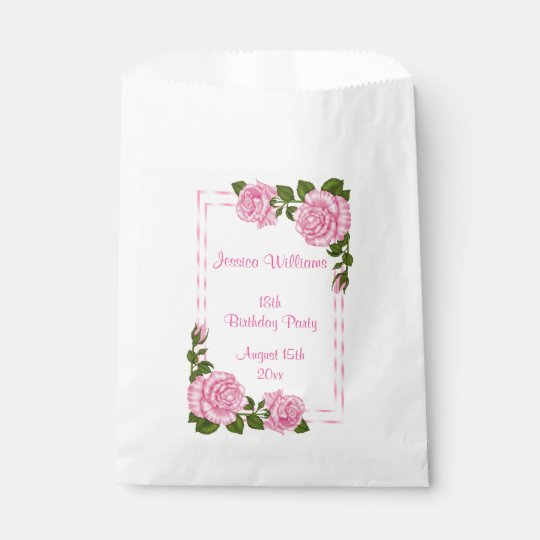 Pretty Pink Corner Bouquets 18th Birthday Favour Bag