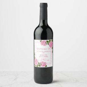 Pretty Pink Corner Bouquets Birthday Wine Label