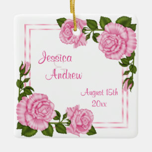 Pretty Pink Corner Bouquets Wedding Ceramic Ornament