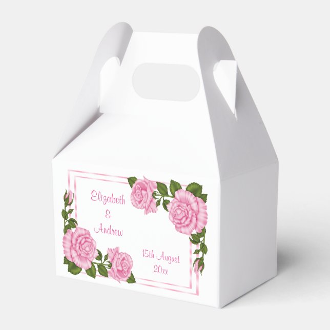Pretty Pink Corner Bouquets Wedding Favor Box (Front Side)