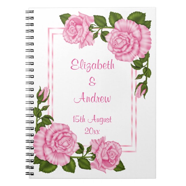 Pretty Pink Corner Bouquets Wedding Notebook (Front)