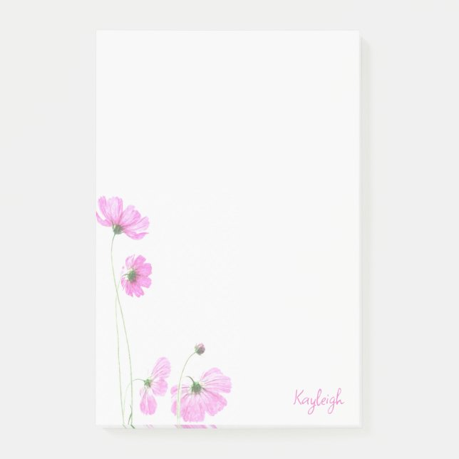 Pretty Pink Cosmos Floral  Post-it Notes (Front)