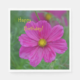 Pretty Pink Cosmos Happy Birthday Napkin