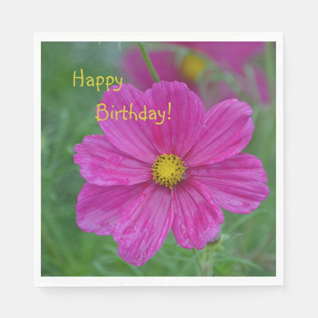 Pretty Pink Cosmos Happy Birthday Napkin (Front)