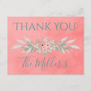 Pretty Pink Country Wedding Thank You Postcard