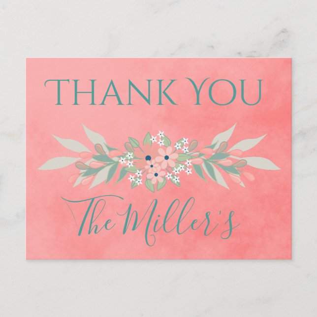 Pretty Pink Country Wedding Thank You Postcard (Front)