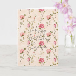 Pretty Pink Cream Roses Floral Birthday Card