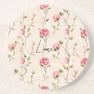 Pretty Pink Cream Roses Floral Bridal Shower Coaster