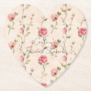 Pretty Pink Cream Roses Floral Bridal Shower Paper Coaster