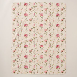 Pretty Pink Cream Roses Floral Sherpa Blanket