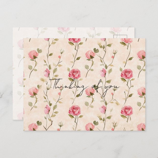 Pretty Pink Cream Roses Floral Thinking of you Postcard (Front/Back)