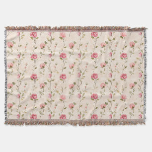 Pretty Pink Cream Roses Floral Throw Blanket