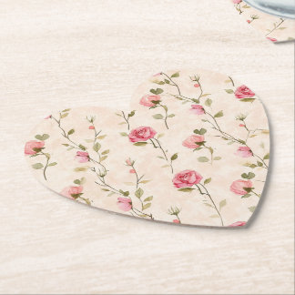 Pretty Pink Cream Roses Floral Wedding  Paper Coaster