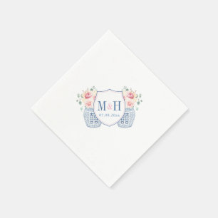 Pretty Pink Cream Roses Monogram Wedding Shower Napkin
