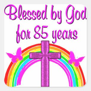 PRETTY PINK CROSS 85TH BIRTHDAY DESIGN SQUARE STICKER