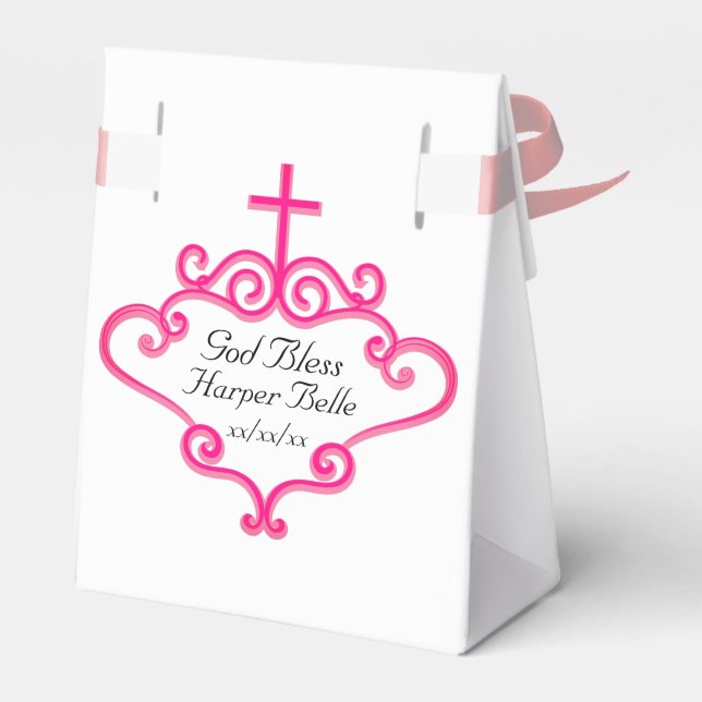 Pretty Pink Cross and Scroll Customizable Baptism  Favor Box (Back Side)