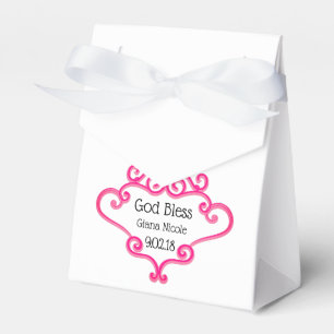 Pretty Pink Cross and Scroll Customizable Baptism Favor Box