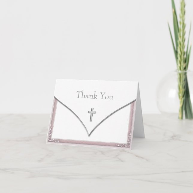 Pretty Pink Cross Thank You Cards (Front)