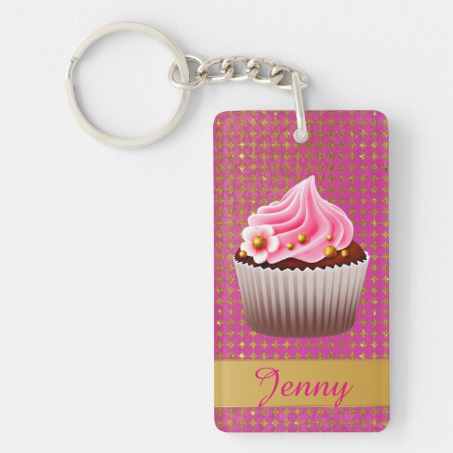 Pretty Pink Cupcake Custom Keychain (Front)
