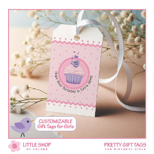 Pretty Pink Cupcake Customizable Birthday Gift Tags