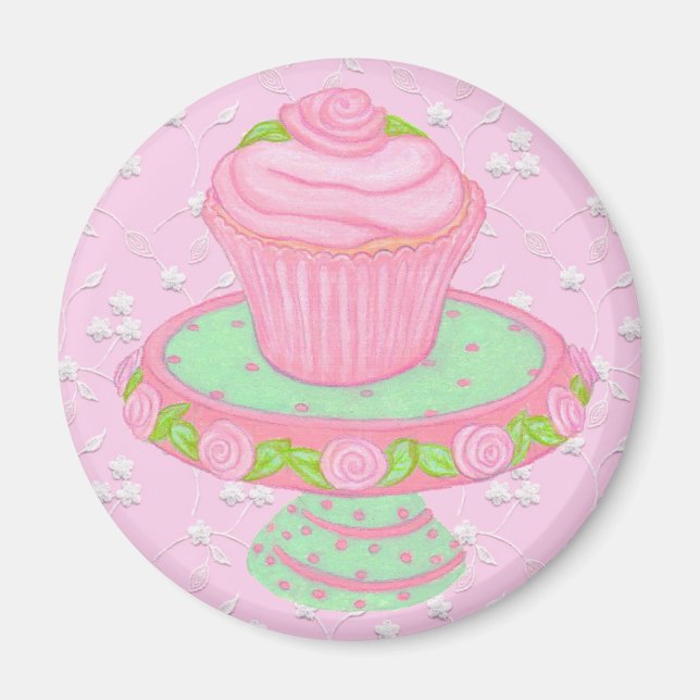 Pretty Pink Cupcake Fridge Magnet (Front)