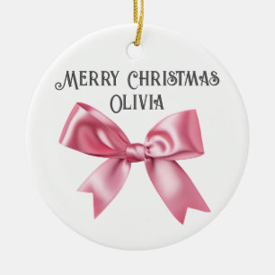 Pretty Pink Custom Coquette Bow Christmas Ceramic Ornament