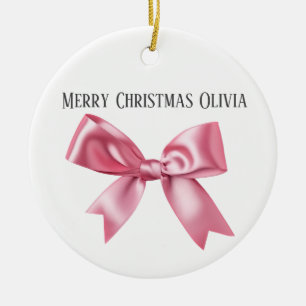 Pretty Pink Custom Coquette Bow Christmas Ceramic Ornament