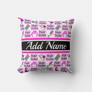 PRETTY PINK CUSTOM HAIRDRESSER AND BEAUTICIAN THROW PILLOW