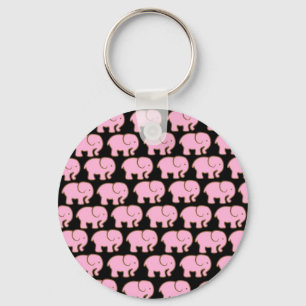 Pretty Pink Cute Elephants on Black Keychain