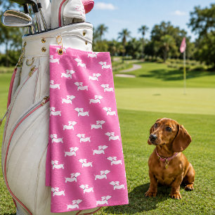 Pretty Pink Dachshund Mom Golfer Gift Golf Towel