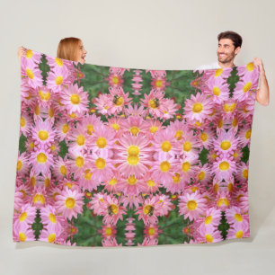 Pretty Pink Daisies And Bumble Bee Abstract       Fleece Blanket